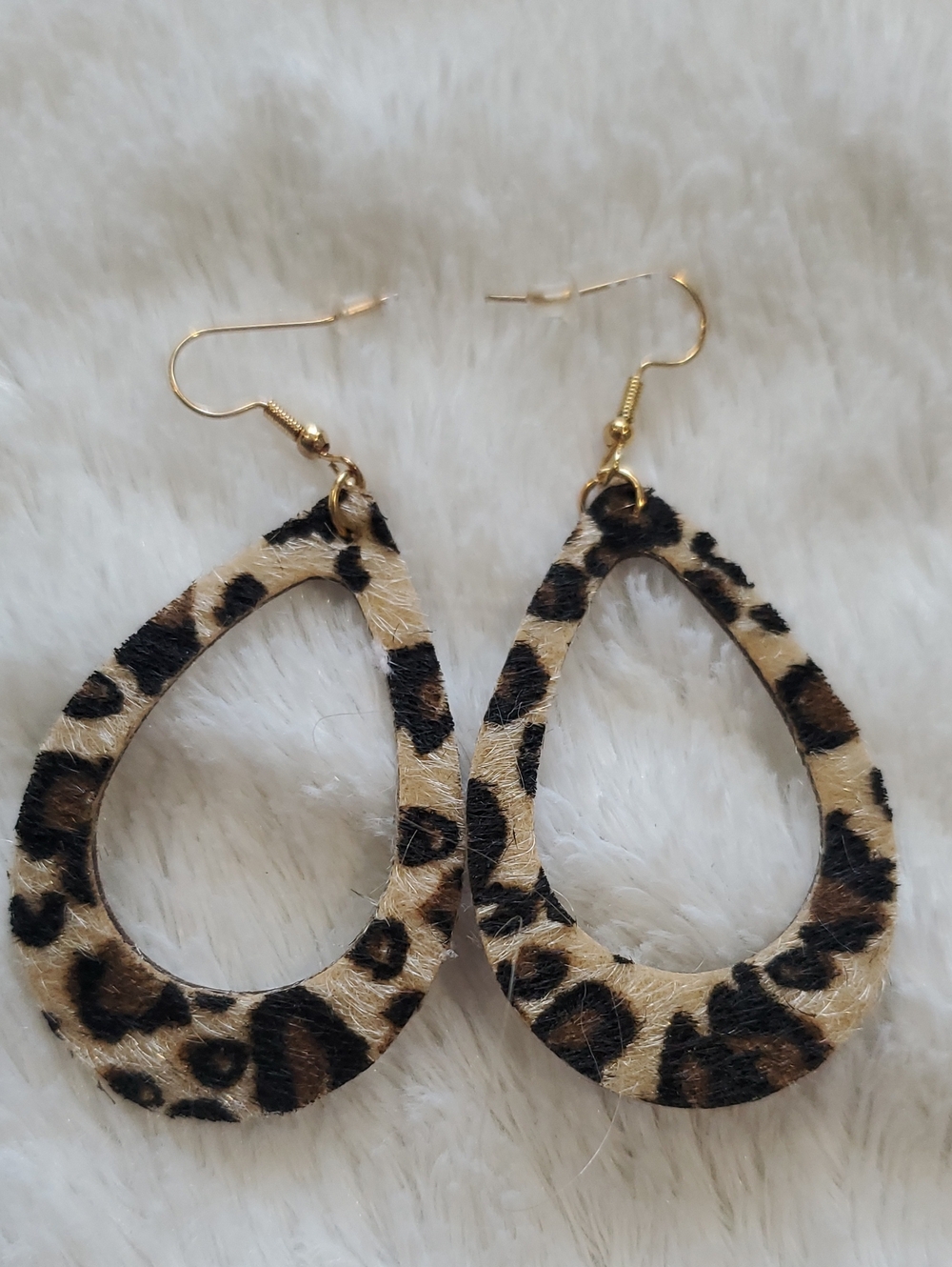 Leopard Print Teardrop Dangle Earrings - Gold Hooks